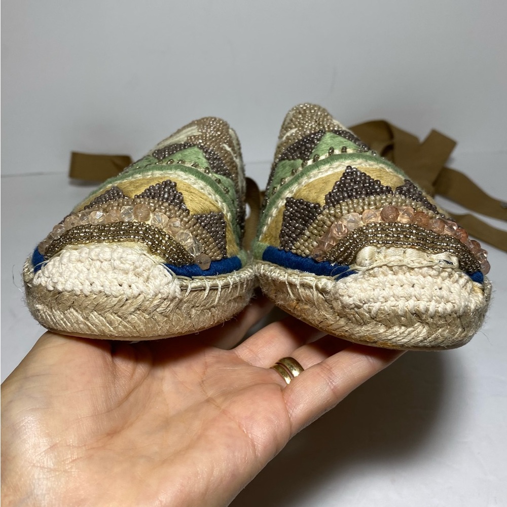 Sam Edelman Karolyn Multicolor Beaded Ankle Ribbon Tie Espadrille Sandals Size 9 - Picture 12 of 16
